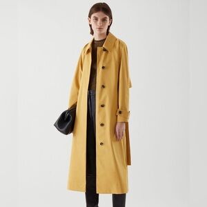 COS Yellow Belted Long Classic Trench Coat SZ 12